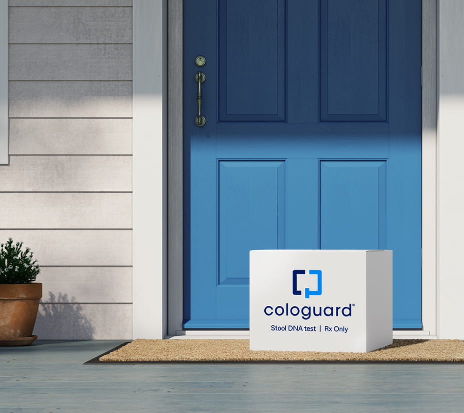 Cologuard box sitting in front of a patient's home.
