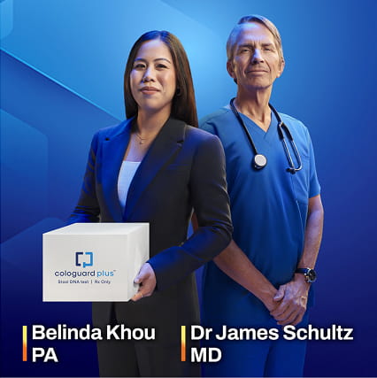 Belinda Khou, PA, and Dr James Schultz, MD, highlight Cologuard’s patient navigation program.