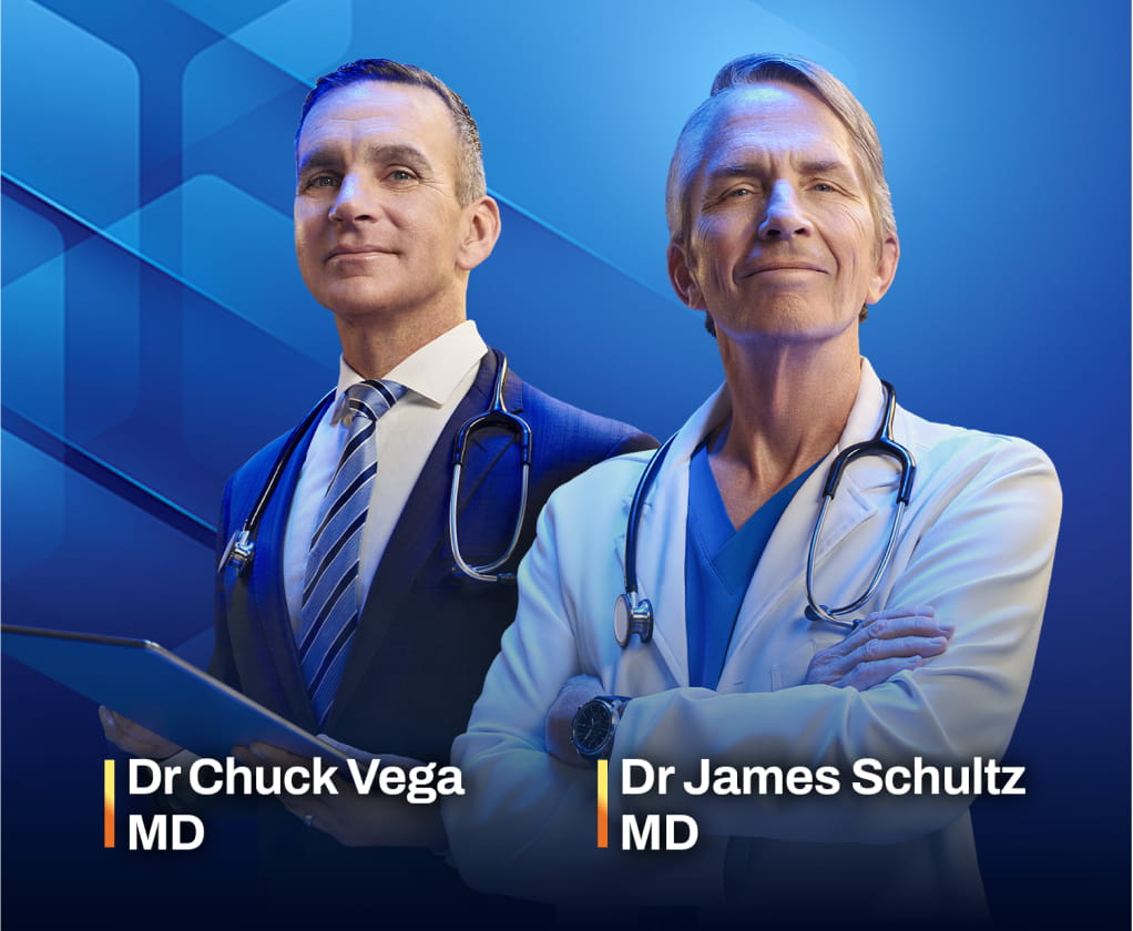 Dr Charles Vega, MD, and Dr. James Schults, MD, standing side by side.